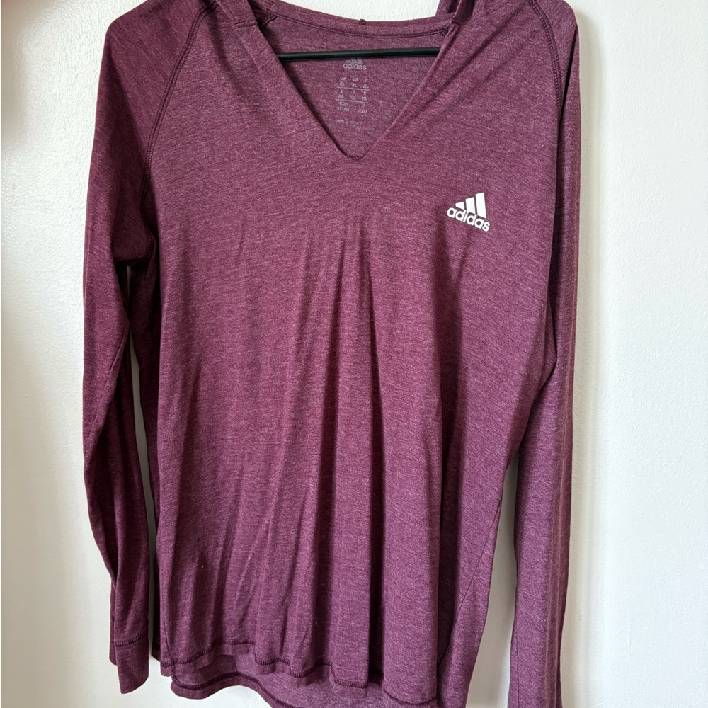 Adidas Maroon Hooded Long Sleeve Tee for Versatile Style